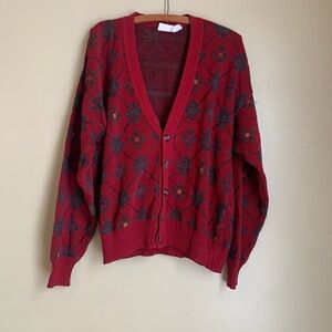 Vintage Giorgio di Firenze Men’s Red Pattern Cardigan Sweater Made In Italy L?